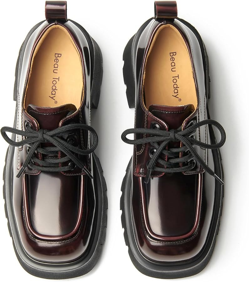 BEAU TODAY Chunky Oxfords Women, Platform Oxford Shoes for Women, Classic Lace Up Leather Shoes f... | Amazon (US)