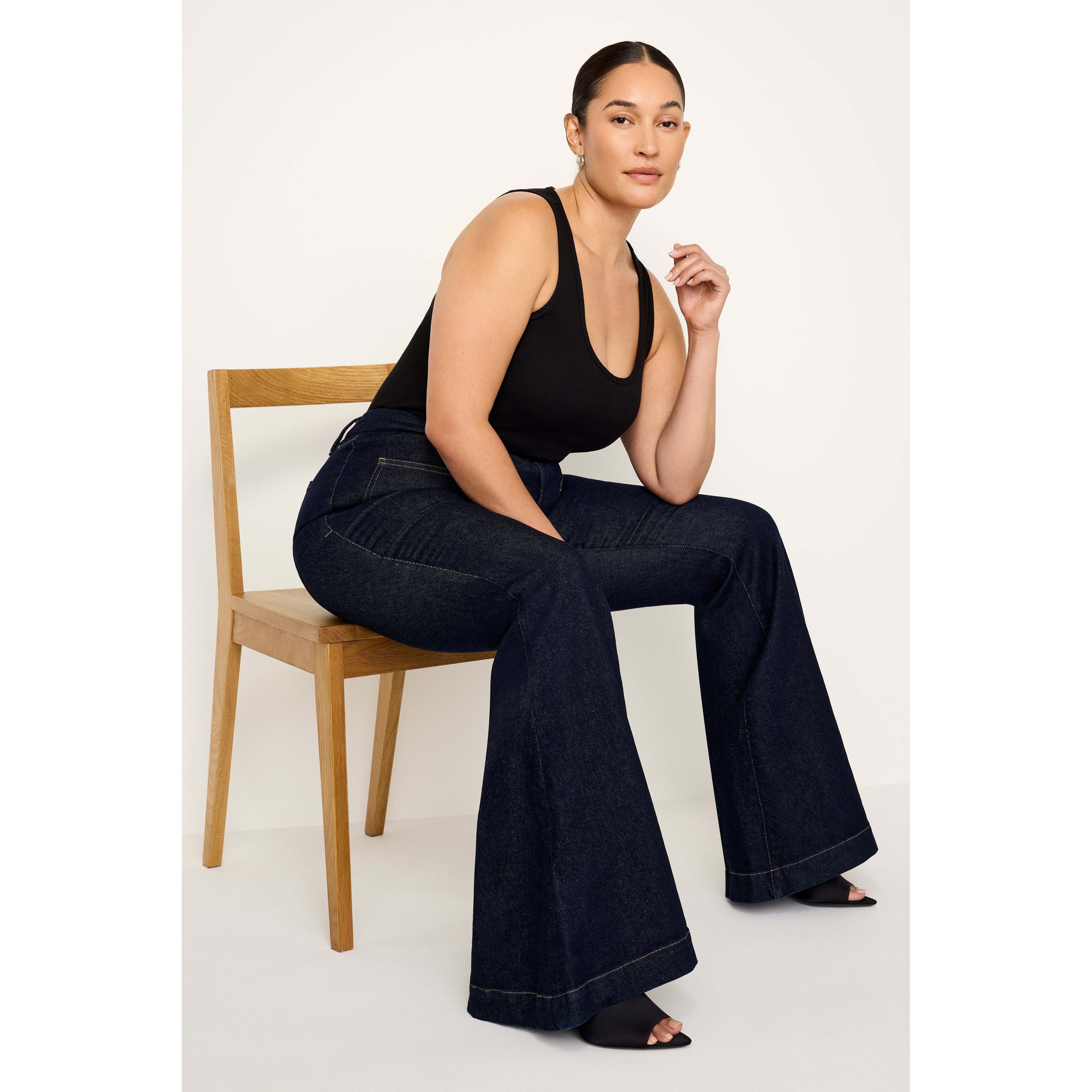 Women's Good Waist Super Flare Jeans | Flat Tummy Tech, Gap-Proof Waistband | Indigo, Size 20 Plus | Good American by KhloÃ© Kar | Good American