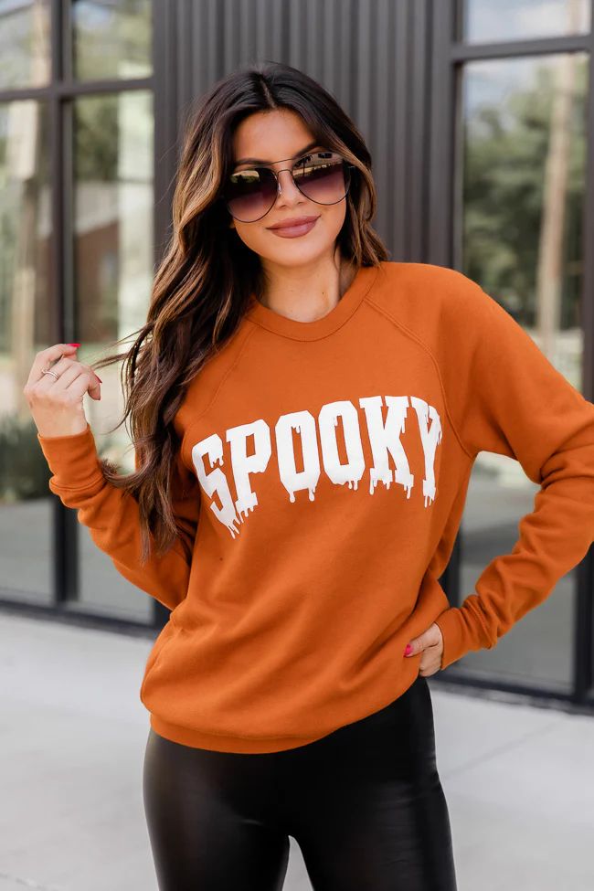 Spooky Varsity Burnt Orange Graphic Sweatshirt | The Pink Lily Boutique