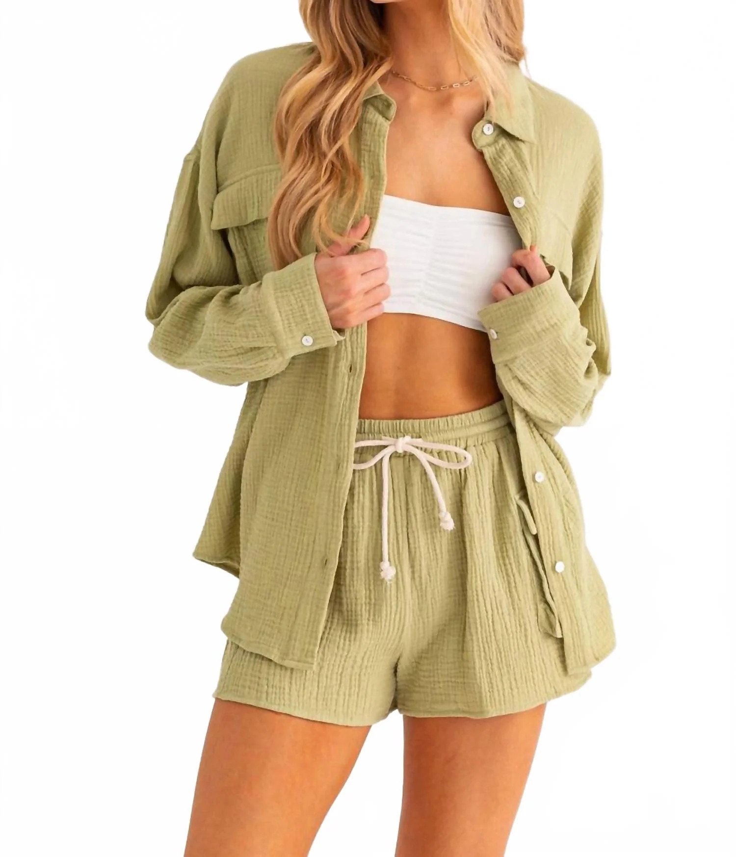 Linen Breeze Set In Light Green | Shop Simon