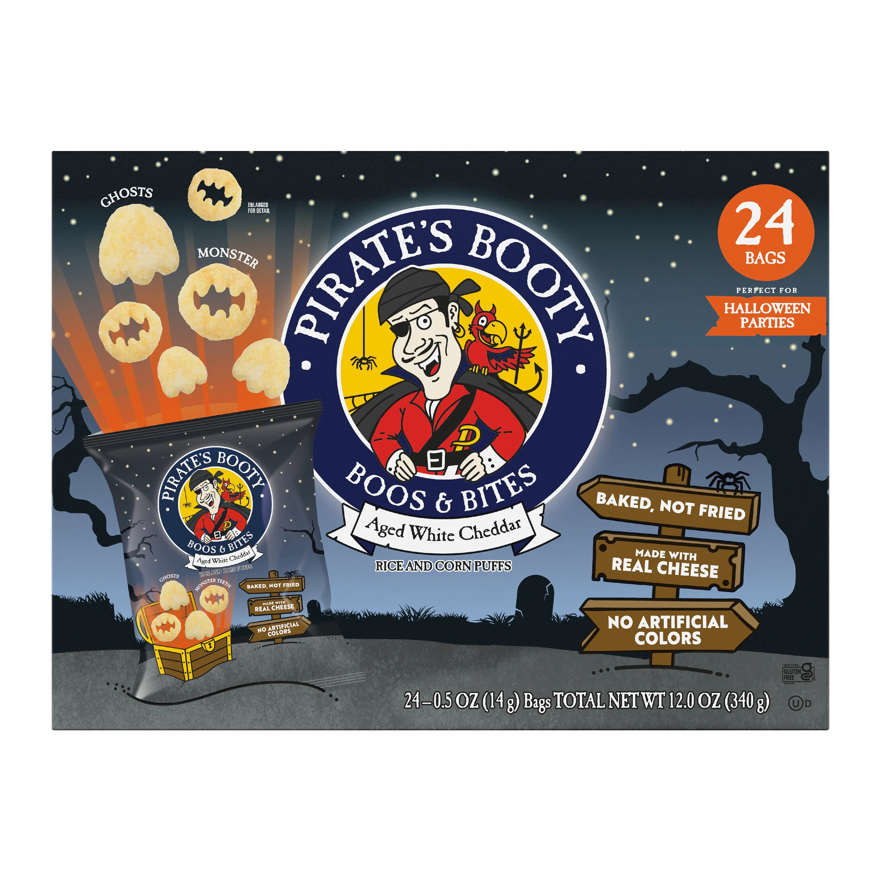 Pirate's Booty Boos & Bites Aged White Cheddar Gluten-Free Trick or Treat Snacks, 0.5 oz Bag, 24 ... | Walmart (US)
