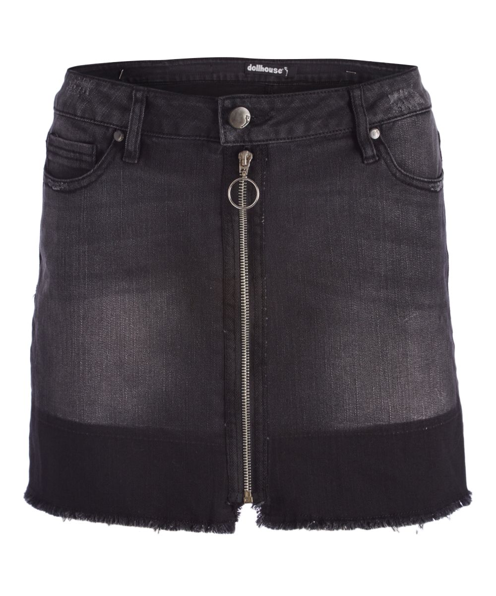 Black Beach Color Block Zip-Front Denim Skirt - Juniors | zulily