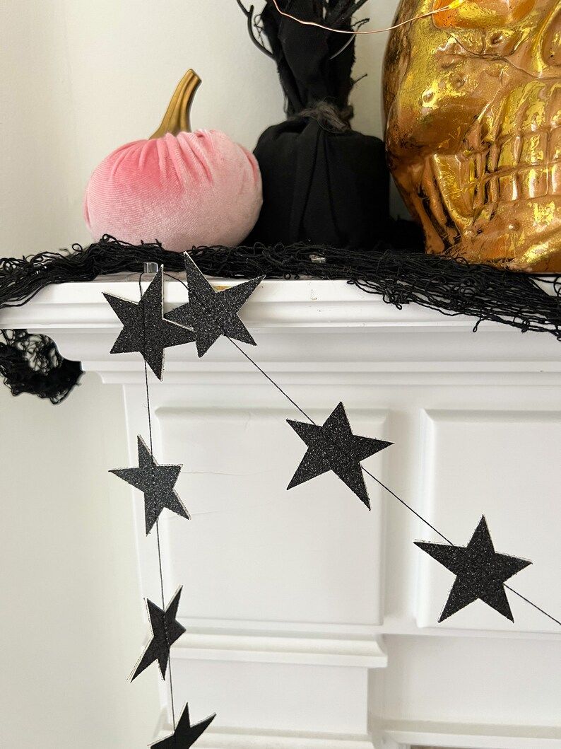 Pre-order Black Mini Glitter Star Garland 6 Ft Across - Etsy | Etsy (US)