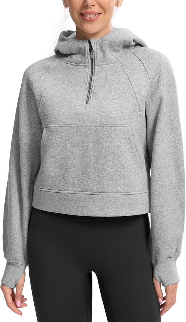 SANTINY Women's Fleece Cropped Hoodies Half Zip Lined Pullover Sweatshirt Athletic Workout Hoodie... | Amazon (US)