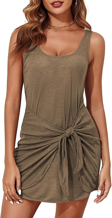 Herseas Women's Knotted Swimsuit Coverup Semi Sheer Beach Tank Dress Wrapover Bikini Cover Up | Amazon (US)
