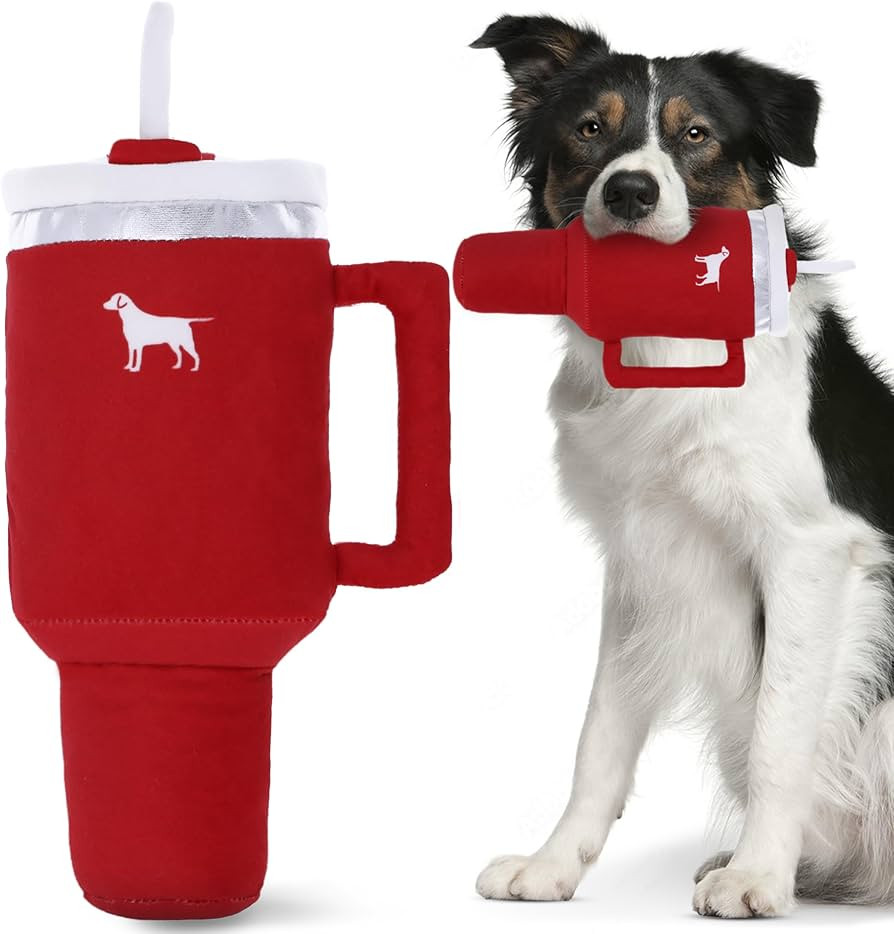 Pup Cup Tumbler Dog Toy – Squeaky Dog Toy, Funny Dog Toys for Birthdays, Plush Puppy Toys (Ruby... | Amazon (US)
