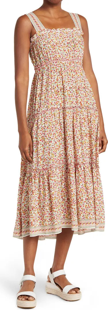 MAXSTUDIO Max Studio Floral Square Neck Tiered Midi Dress | Nordstromrack | Nordstrom Rack