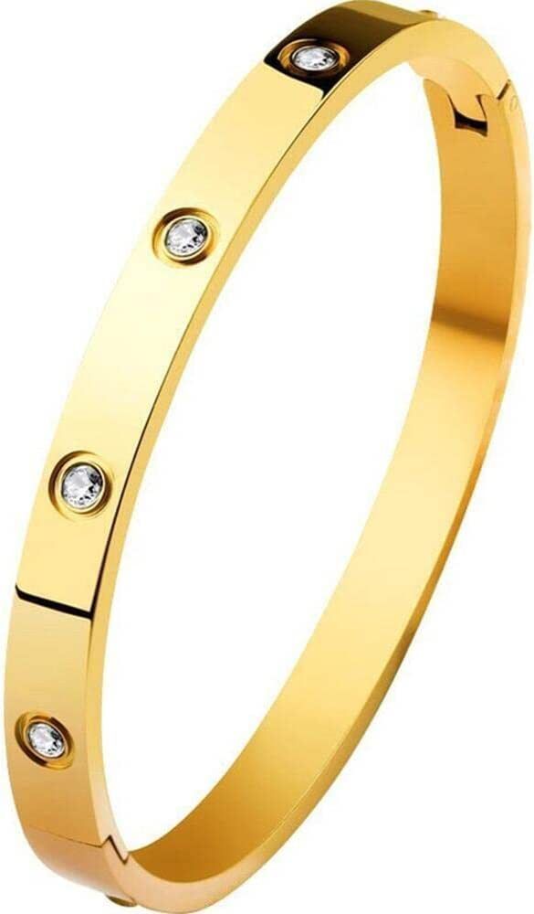 Dancegirl 18 K Gold Plated Love Bangle Bracelet Stone Stainless Steel Bangle for Love | Amazon (US)