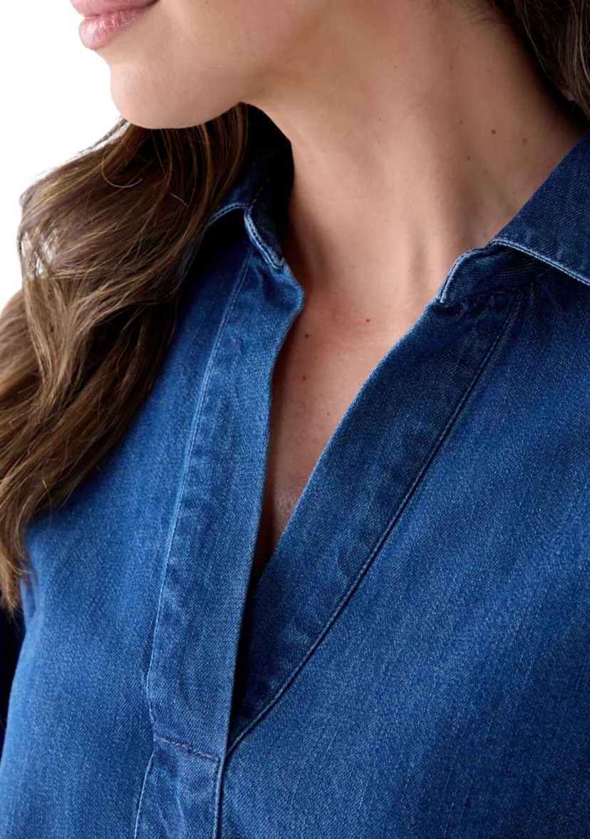 Women's Long Sleeve Boyfriend Collared Popover Top | Belk