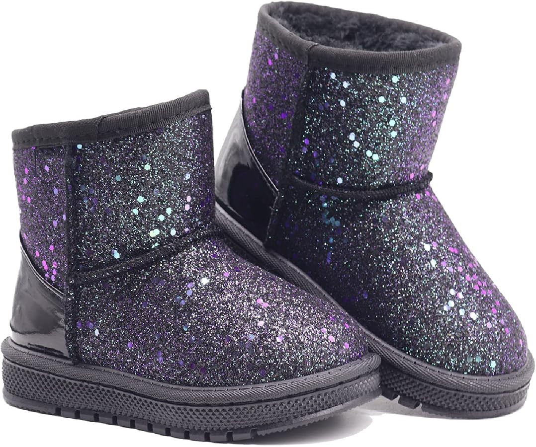 Girl's Boots Kids Glitter Snow Boots Durability Slip Resistant Outdoor Ankle Boots(Toddler/Little... | Amazon (US)