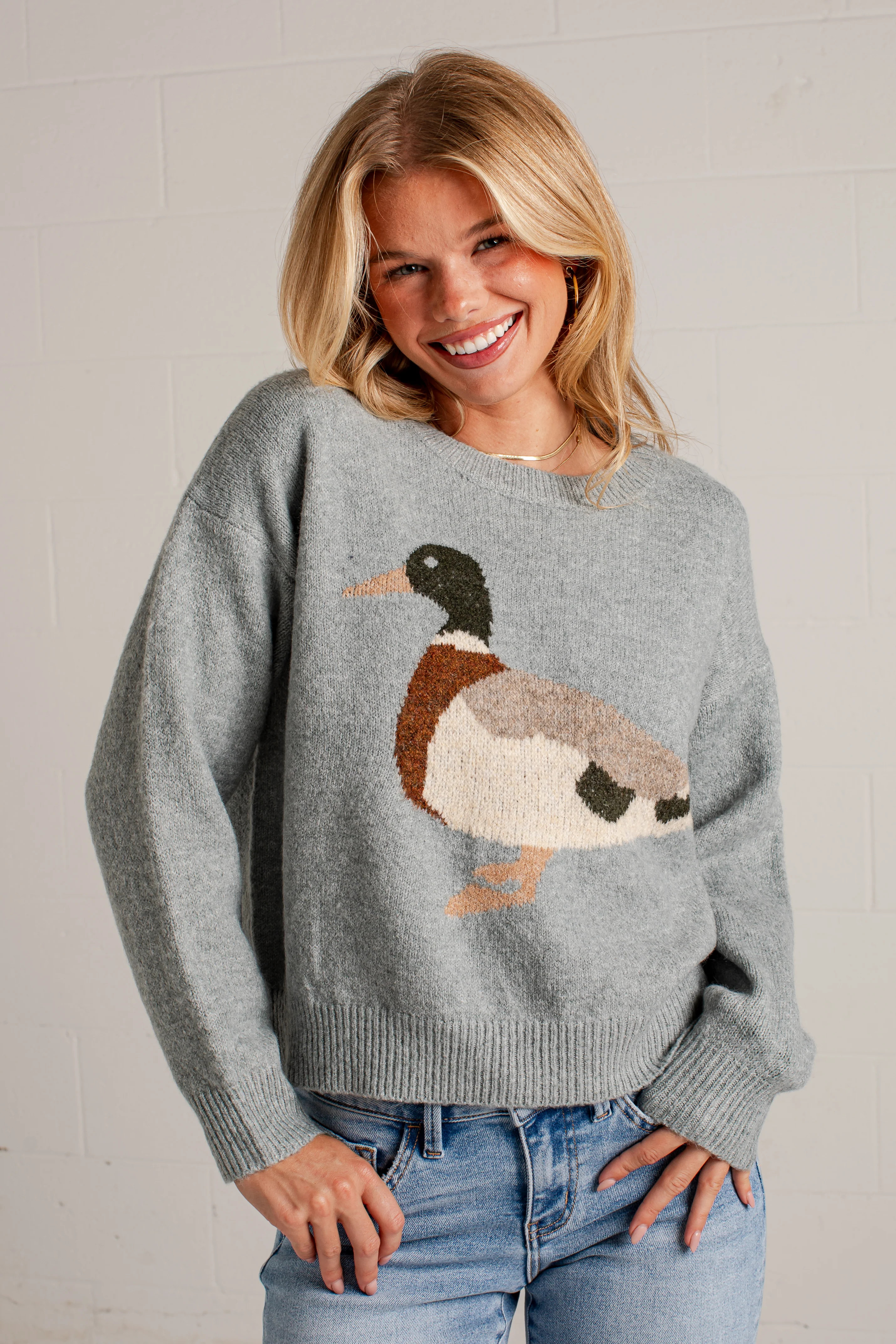 Lucky Duck Graphic Blue Sweater | Dress Up