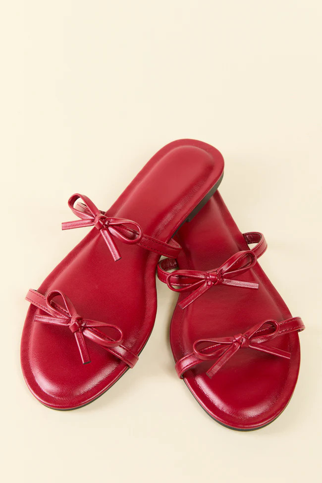 Ellis Red Double Band Bow Sandals | Pink Lily
