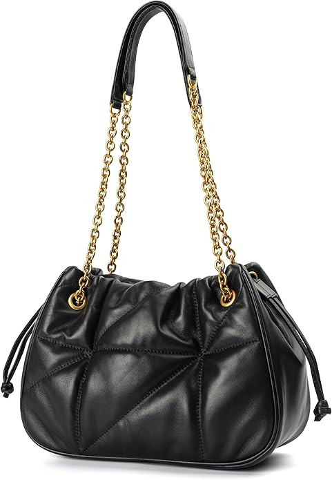 DORIS&JACKY Leather Quilted Tote Bag for Women Designer Lambskin Puffy Shoulder Purse With Metal ... | Amazon (US)