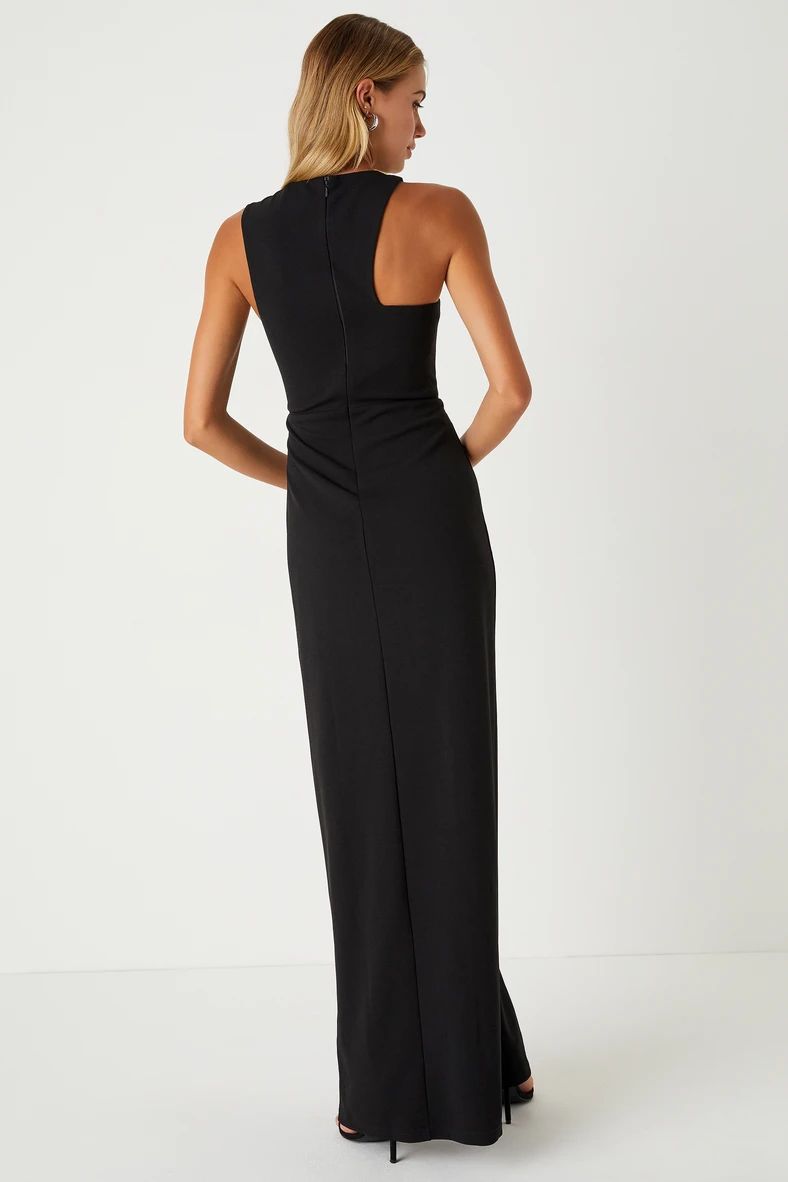 Poised Preparation Black Asymmetrical Column Maxi Dress | Lulus (US)