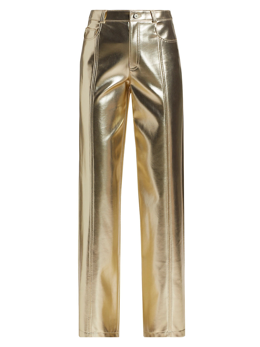 Women's Francine Metallic Faux Leather Straight-Leg Pants - Gold - Size 12 | Saks Fifth Avenue