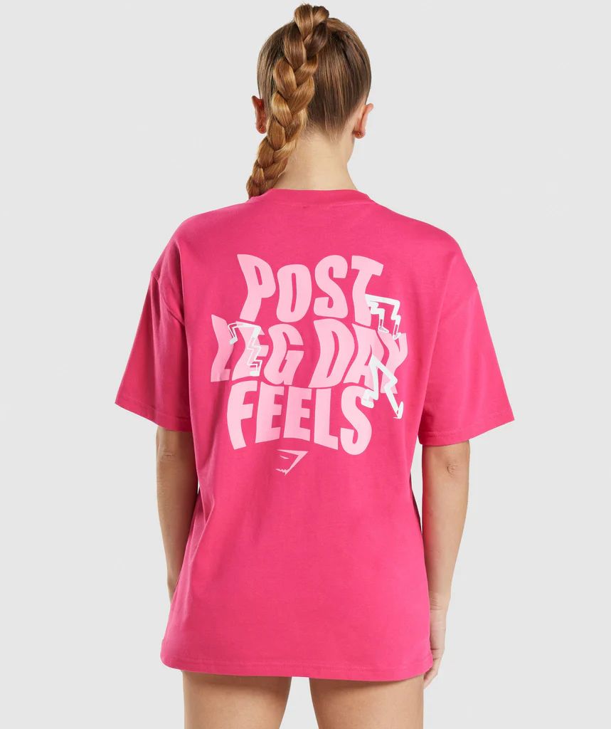 Gymshark Leg Day Oversized T-Shirt - Hibiscus Pink | Gymshark (Global)