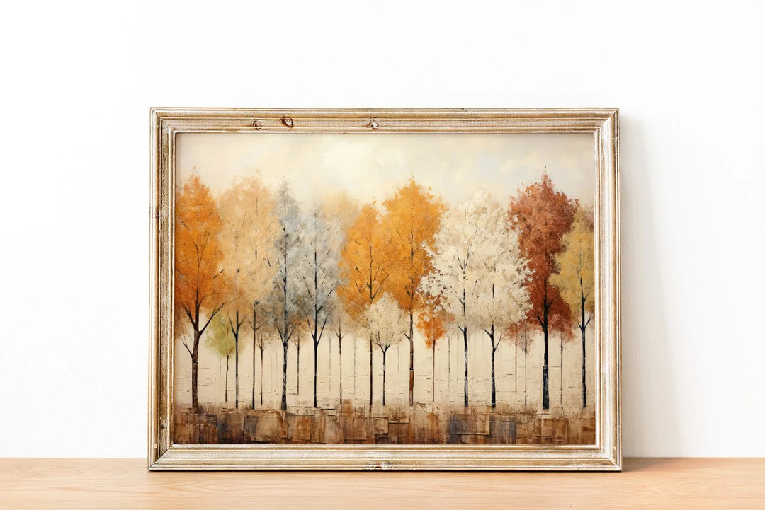 Printable Wall Art Autumn, Vintage Fall Trees Painting, Autumn Trees Wall Art, Farmhouse Wall Art... | Etsy (US)