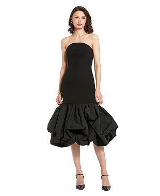Women's Crepe Strapless Midi Dress With Taffeta Bubble Hem | Macy's