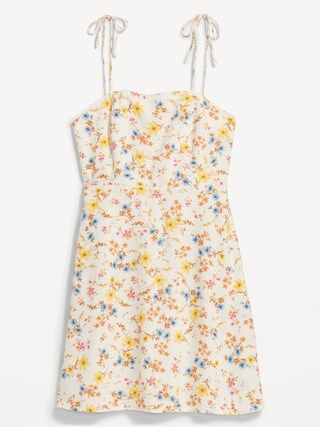 Fit & Flare Tie-Strap Linen-Blend Floral Mini Dress for Women | Old Navy (US)