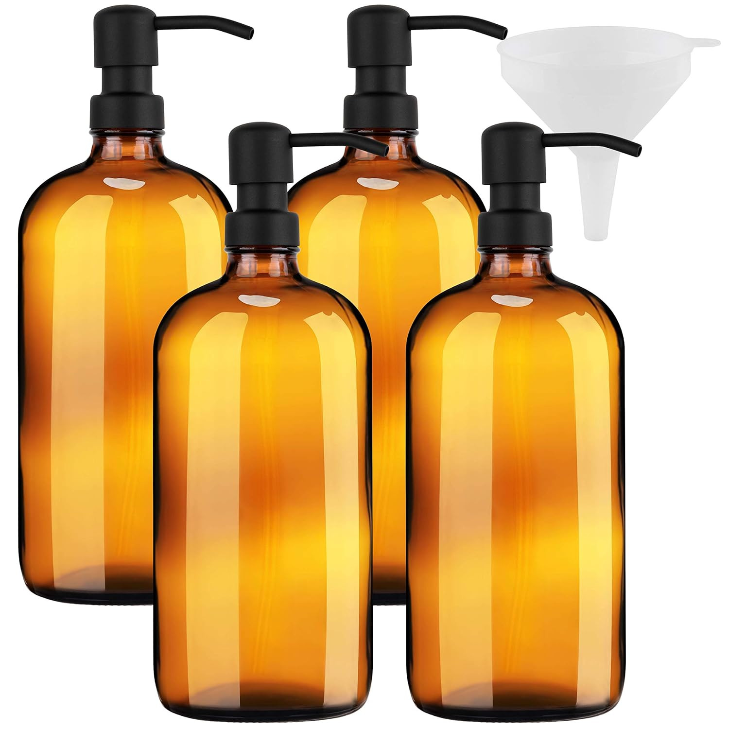 Kitchentoolz Amber Glass Soap Dispenser 4 Pack 32 Oz Pump Bottles Rustproof Stainless Steel Pump,... | Amazon (US)