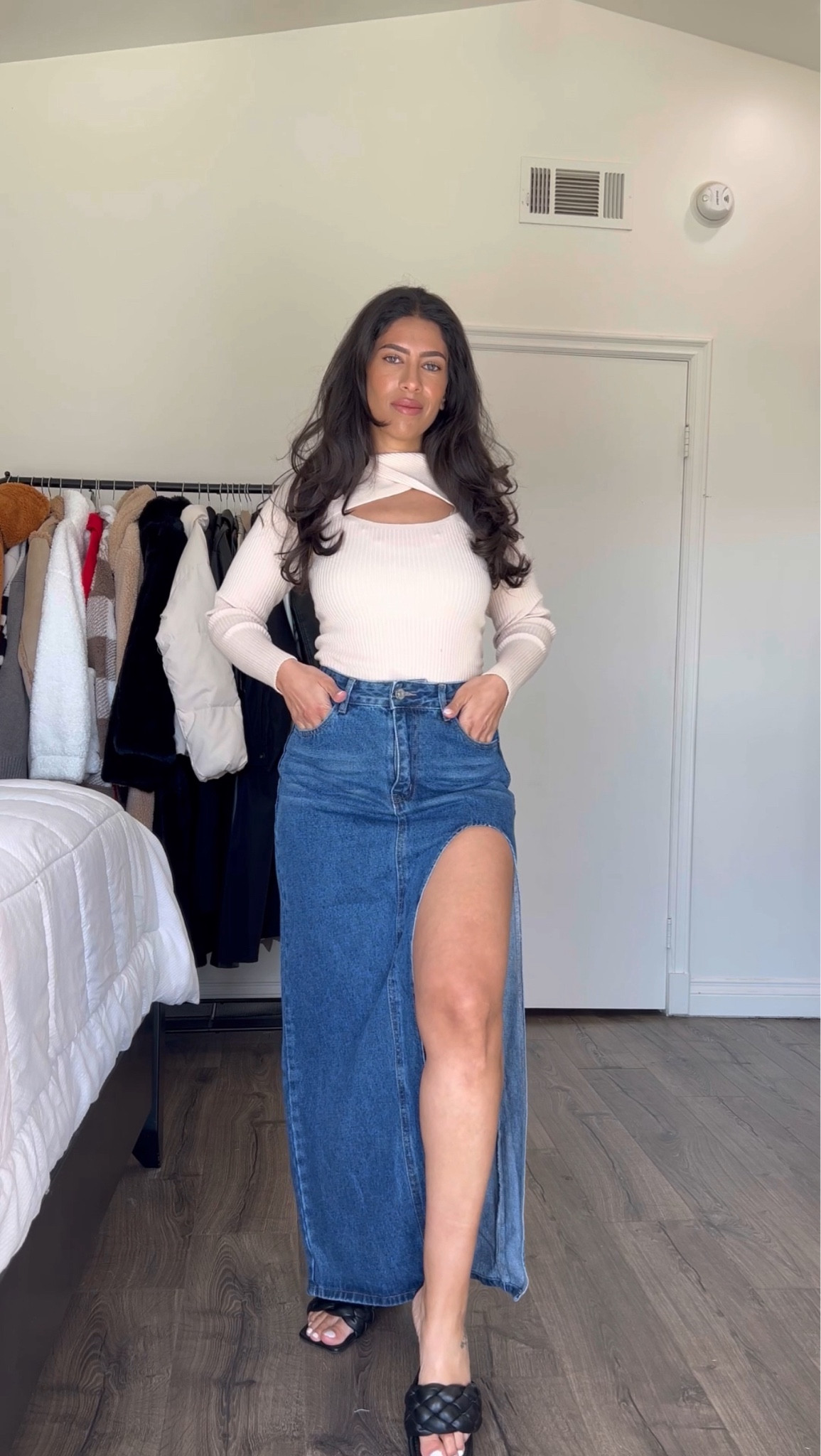 Coffee date outfit 
Spring outfit 
Denim maxi skirt


#LTKstyletip #LTKSeasonal #LTKfindsunder50