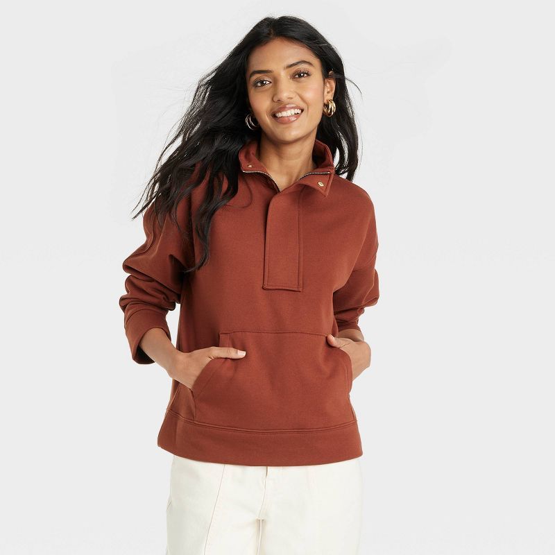 Women&#39;s Quarter Zip Sweatshirt - A New Day&#8482; Brown XS | Target
