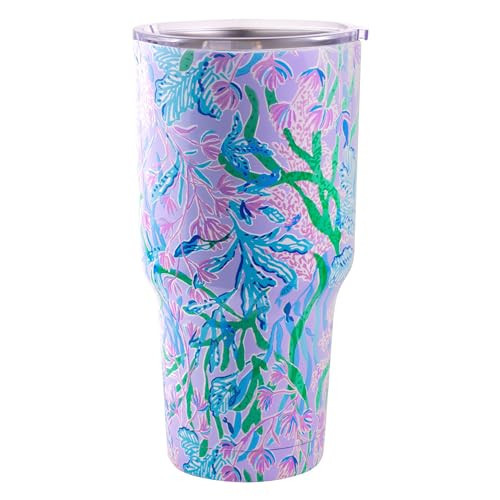 Lilly Pulitzer 30 Oz Insulated Tumbler with Lid, Large Stainless Steel Travel Cup, Double Wall Metal Tumbler (Secret Escape) | Amazon (US)
