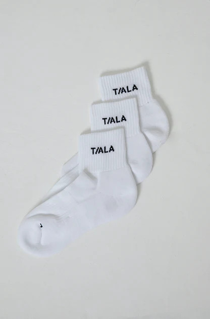 REGULAR SOCK - WHITE WITH BLACK LOGO - 3 PACK | TALA (UK)
