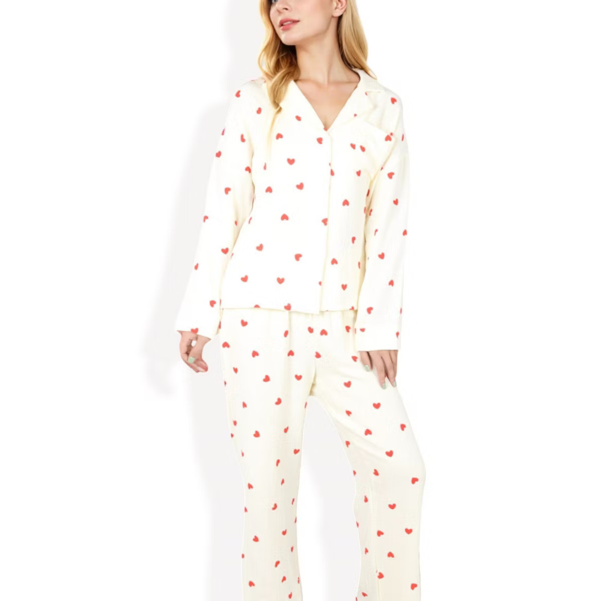 Anna-Kaci Women's Button-Up Pajama Set with Heart Print and Notched Collar | Target