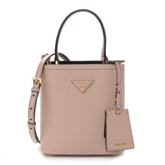 PRADA Saffiano Cuir Small Panier Bucket Bag Cipria Black | FASHIONPHILE | Fashionphile