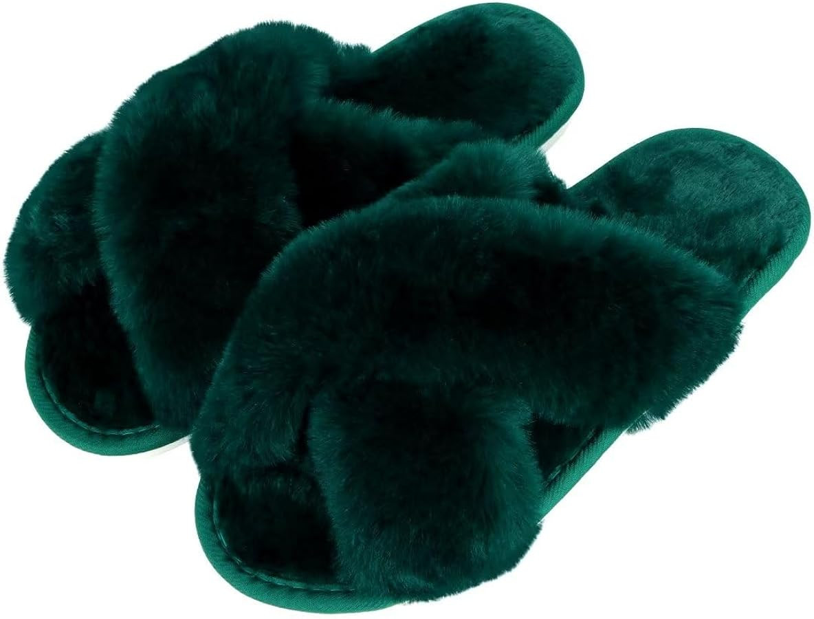 DOIOWN Women's Fuzzy Slippers Memory Foam Cute House Slippers Plush Fluffy Furry Open Toe Home Sh... | Amazon (US)