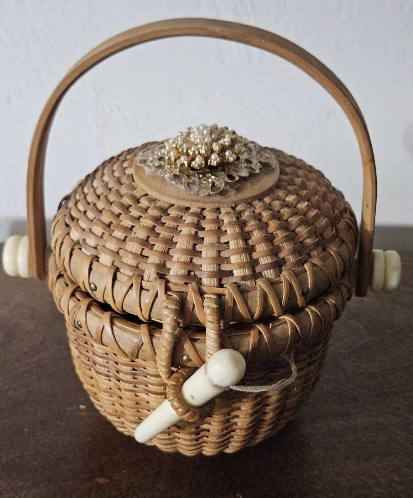 Small Vintage Hancock NH Basket Hinged Lid Bent Wood Handle Nantucket Style | eBay US