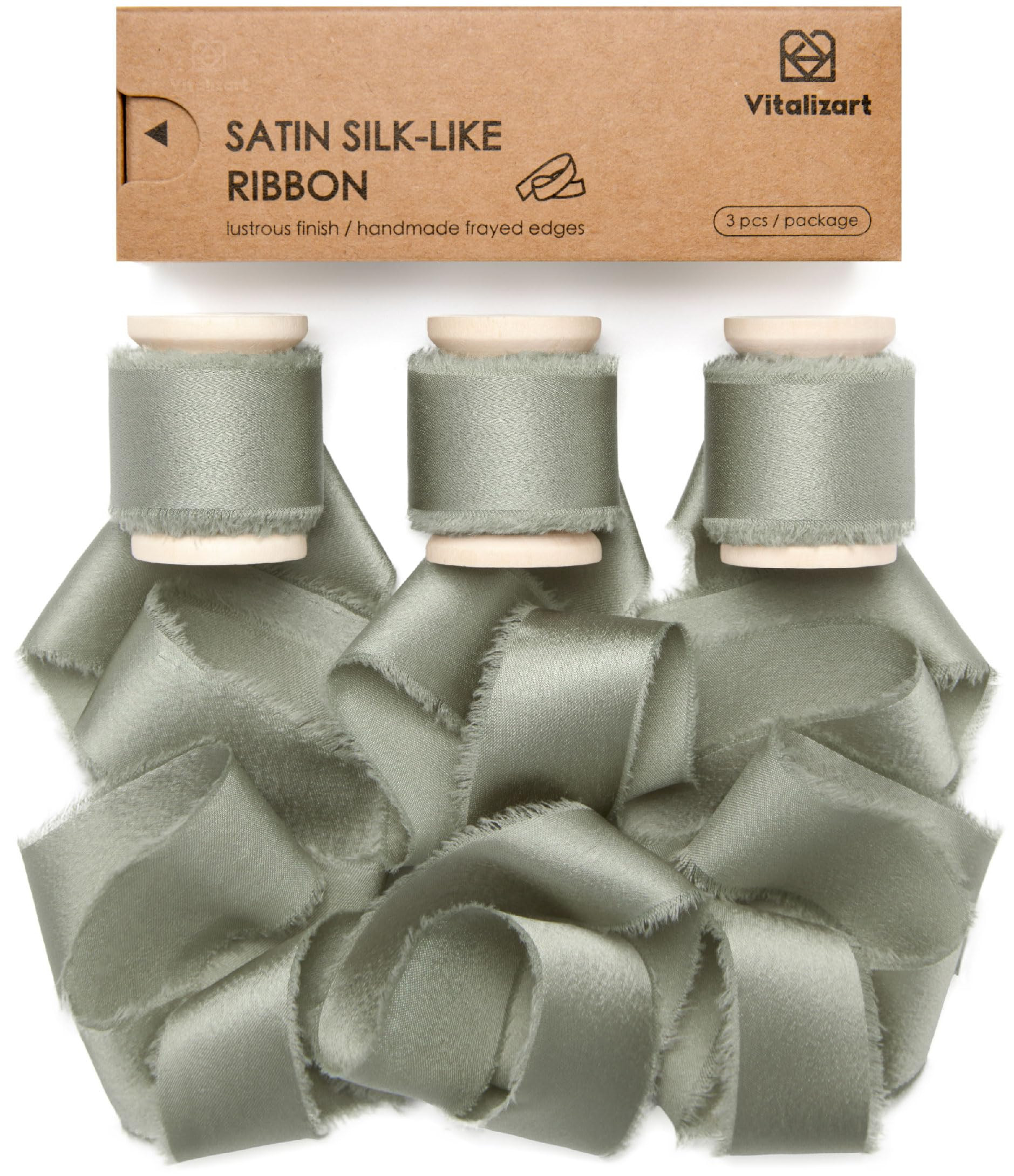 Vitalizart Silk Satin Ribbon 1 Inch x 15 Yard Wooden Spool Champagne Handmade Frayed Ribbon for G... | Amazon (US)