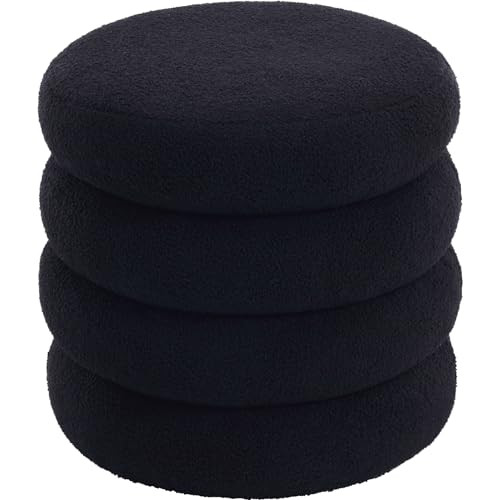 Flouki 19.5" Storage Ottoman Round, Vanity Stools for Bedroom, Sherpa Pouf Ottoman with Removable... | Amazon (US)