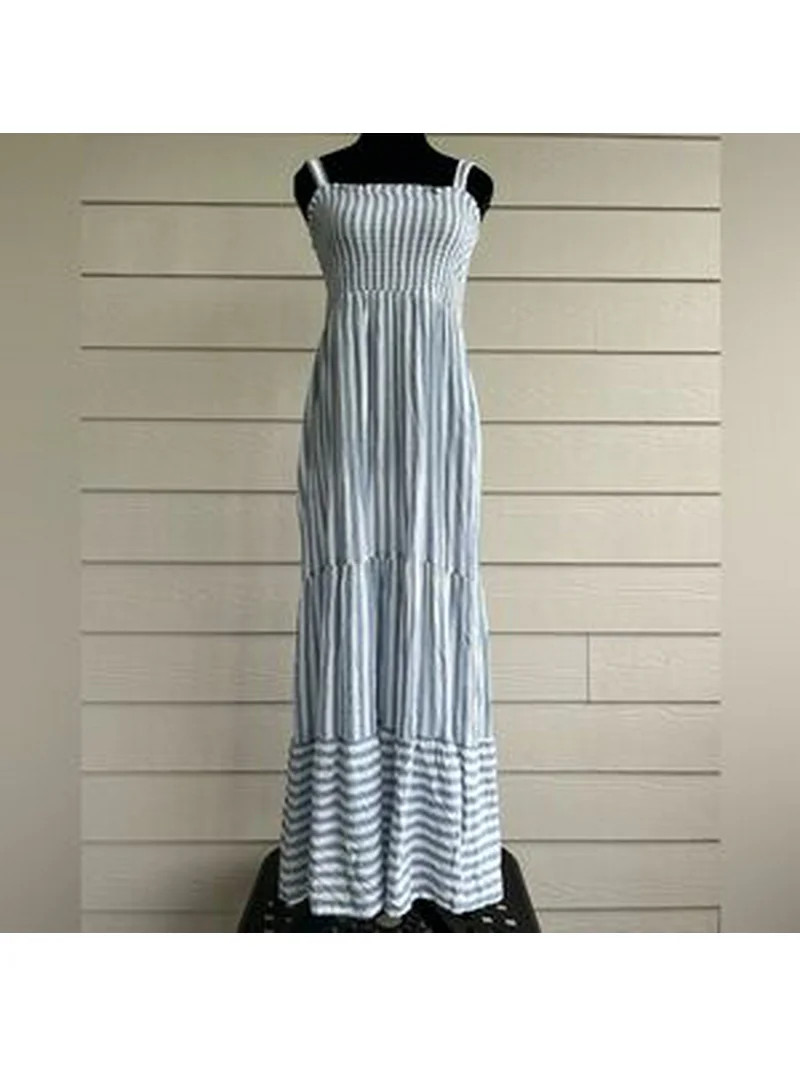 Raviya Womens Tiered Striped Dress C Blue L | Walmart (US)