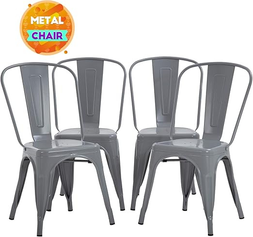 FDW Metal Dining Chairs Set of 4 Indoor Outdoor Chairs Patio Chairs Metal Chairs 18 Inch Seat Hei... | Amazon (US)