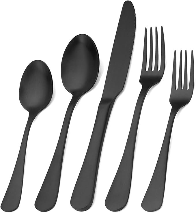 Matte Black Silverware Set, Satin Finish 20-Piece Stainless Steel Flatware Set,Kitchen Utensil Se... | Amazon (US)