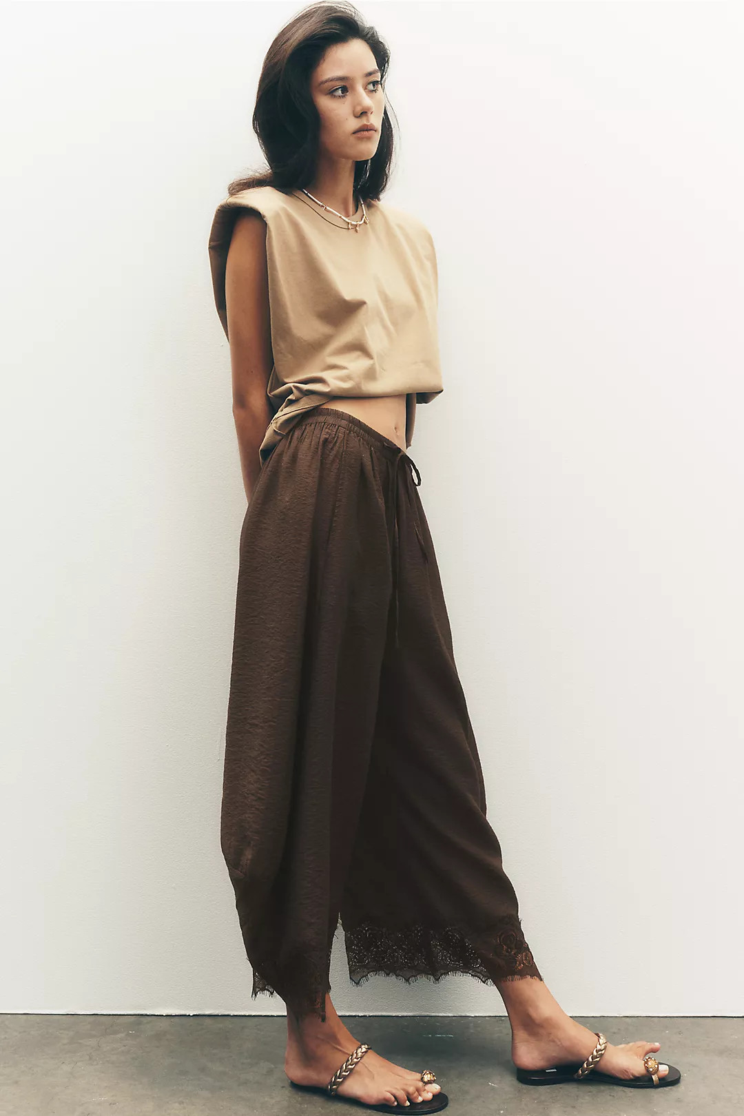 By Anthropologie Reverie Cropped Lace-Hem Pants | Anthropologie (US)