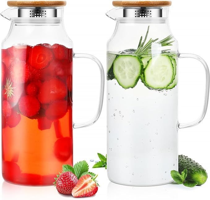 2 Pcs Glass Pitcher Water Pitcher with Lid Hot Cold Water Pitcher Bedside Water Carafe with Handl... | Amazon (US)