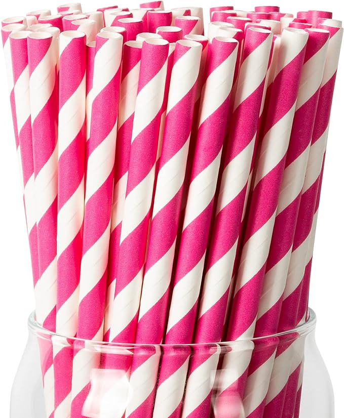 [100 Pack]Party Straws Disposable 7.75'' x0.24'' Biodegradable Pink Paper Drinking Straw for Cock... | Amazon (US)