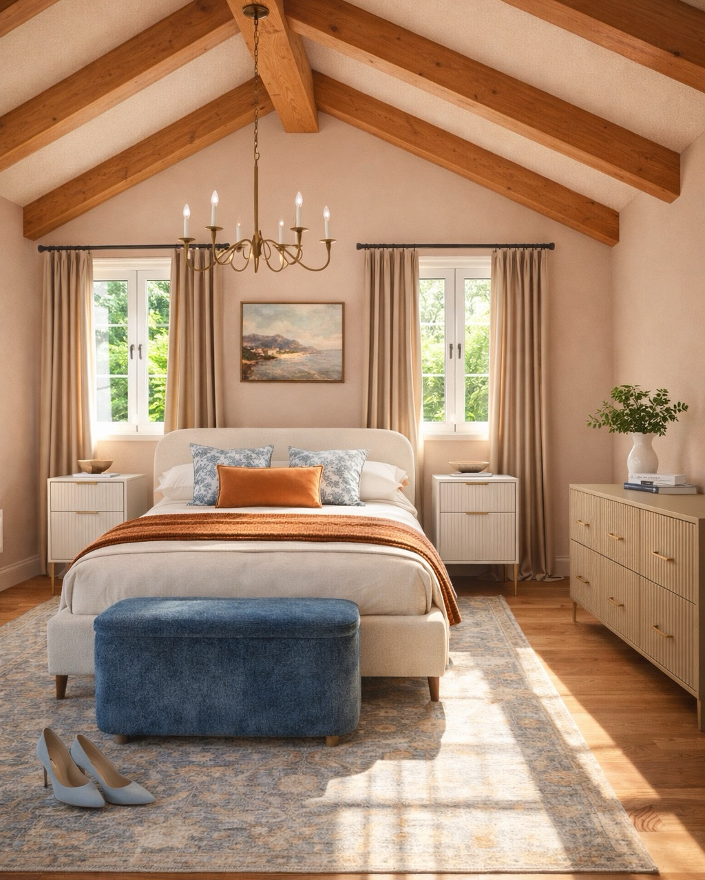 Neutral bedroom mood board. White boucle chair, beige dresser and white nightstands, affordable queen bed, full length mirror, neutral rug. #bedroom #homedecor 


#LTKSeasonal #LTKspring #LTKHome