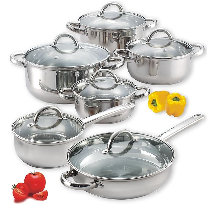 Cook N Home NC-00250 12-Piece Stainless Steel Cookware Set, Silver | Amazon (US)