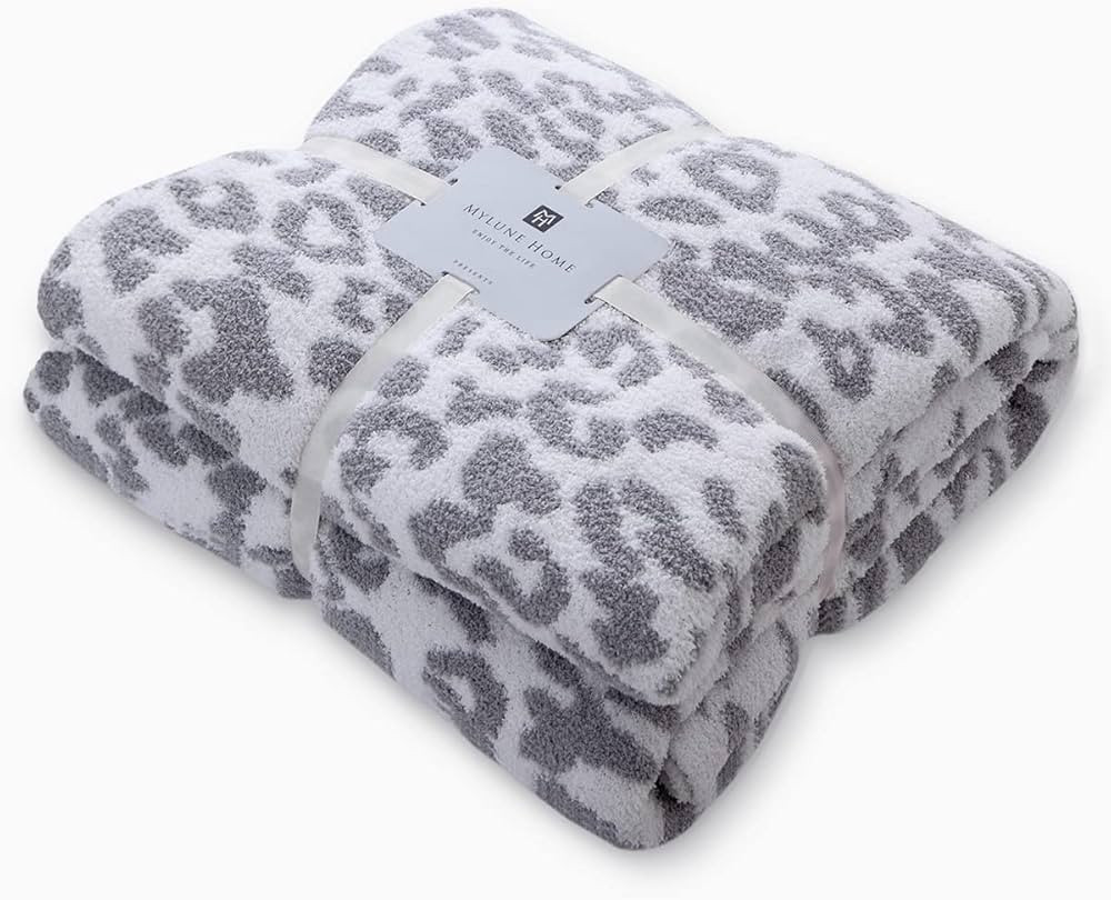 MH MYLUNE HOME Ultra Soft Micro Plush White Grey Leopard Blanket (51x63 inches) Warm Reversible C... | Amazon (US)