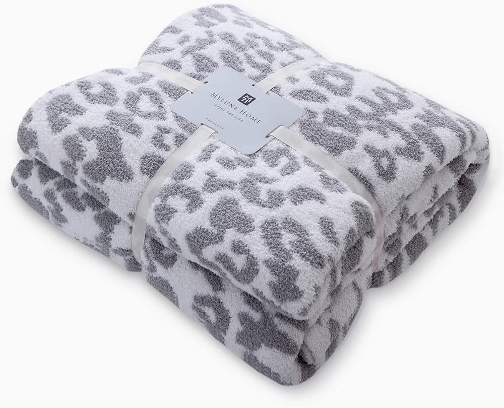 MH MYLUNE HOME Ultra Soft Micro Plush White Grey Leopard Blanket (51x63 inches) Warm Reversible C... | Amazon (US)