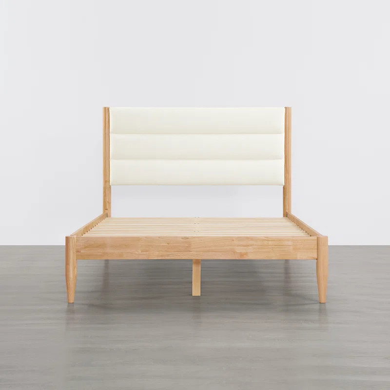 Nasia Solid Wood Boucle Upholstered Headboard Bed Frame | Wayfair North America