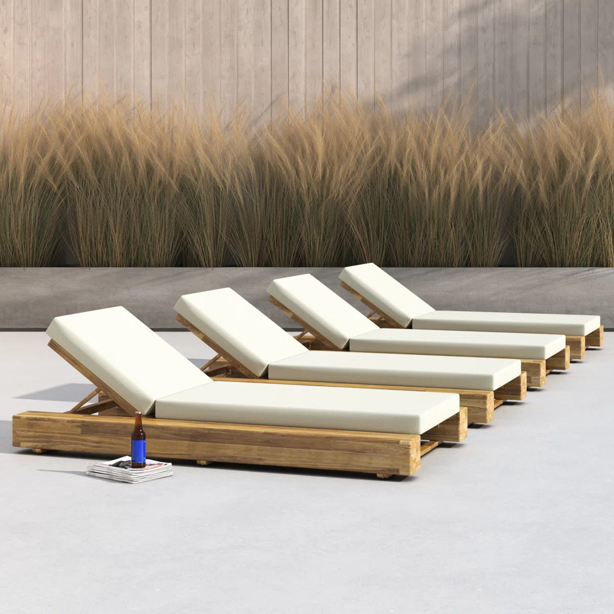 Lyor Outdoor Acacia Chaise Lounge Set (Set of 4) | Wayfair North America