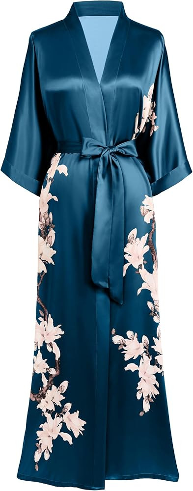 BABEYOND Kimono Robe Cover up with Box Long Floral Satin Sleepwear Silky Bathrobe Bachelorette Ro... | Amazon (US)