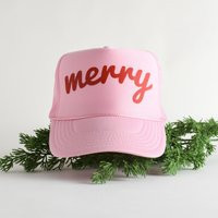 Pink Merry Trucker Hat. Christmas Foam Hat With Mesh Back | Etsy (US)