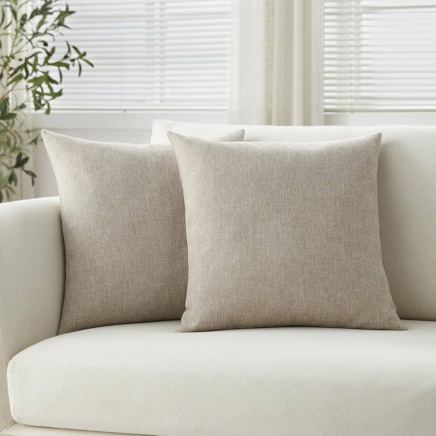 Meekio Set of 2 Taupe Pillow Covers 20 x 20 Inch Farmhouse Boho Decorative Throw Pillow Covers Li... | Amazon (US)