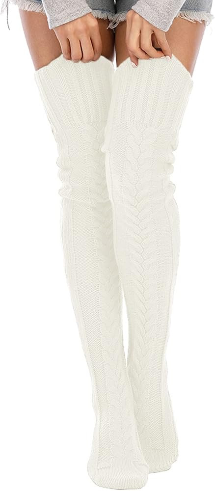 Leoparts Women's Cable Knitted Thigh High Boot Socks Extra Long Winter Stockings Over Knee Leg Wa... | Amazon (US)